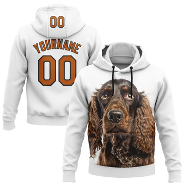 Custom Stitched White Texas Orange-Black 3D Pattern Design American Spaniel Dog Sports Pullover Sweatshirt Hoodie