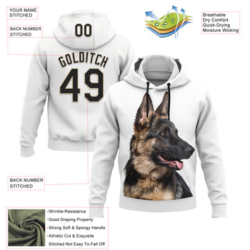 Custom Stitched White Black-Cream 3D Pattern Design German Shepherd Dog Sports Pullover Sweatshirt Hoodie