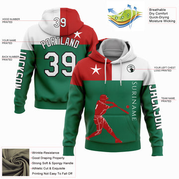 Custom Stitched Kelly Green Red-Black 3D Suriname Surinamese Flag Sports Pullover Sweatshirt Hoodie