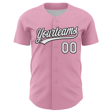 Custom Light Pink White-Black 3D Funny Christmas Authentic Baseball Jersey