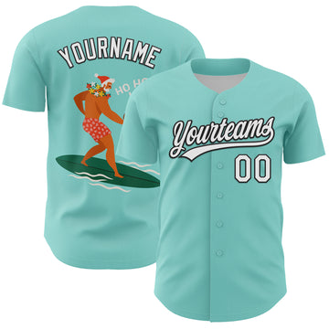 Custom Ice Blue White-Black 3D Funny Christmas Authentic Baseball Jersey