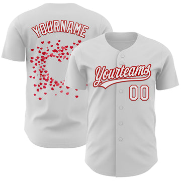 Custom White Red 3D Love Heart Valentine's Day Authentic Baseball Jersey