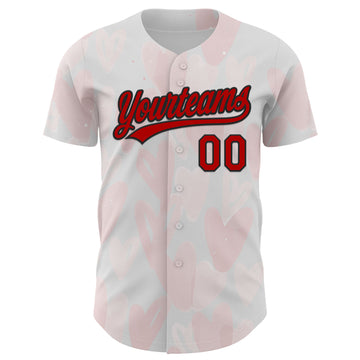 Custom White Red-Black 3D Love Heart Valentine's Day Authentic Baseball Jersey