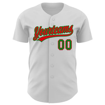 Custom White Fire Red-Grass Green 3D Funny Christmas Authentic Baseball Jersey