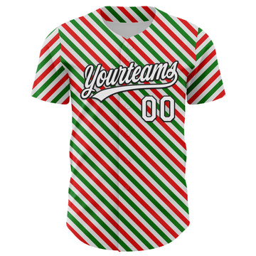 Custom White Black Red-Kelly Green 3D Funny Christmas Authentic Baseball Jersey