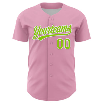 Custom Light Pink Neon Green Red-Kelly Green 3D Funny Christmas Authentic Baseball Jersey