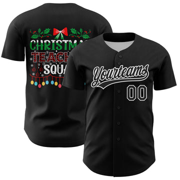 Custom Black Kelly Green-Red 3D Funny Christmas Authentic Baseball Jersey