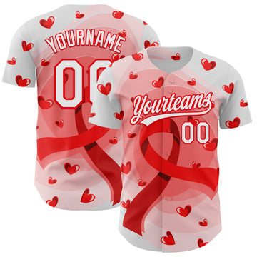 Custom White Fire Red 3D Blood Cancer Ribbon Authentic Baseball Jersey