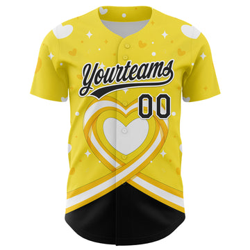 Custom Yellow Black-White 3D Bone Cancer Ribbon Authentic Baseball Jersey