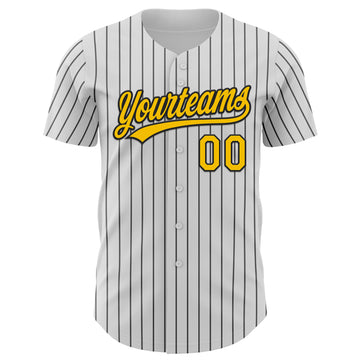 Custom White Black Pinstripe Yellow 3D Childhood Cancer Gold Ribbon Authentic Baseball Jersey