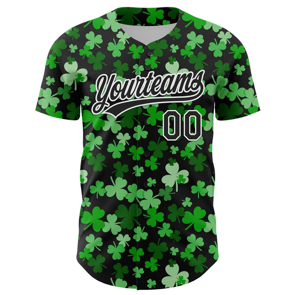 Custom Black White 3D St. Patrick's Day Shamrock Authentic Baseball ...