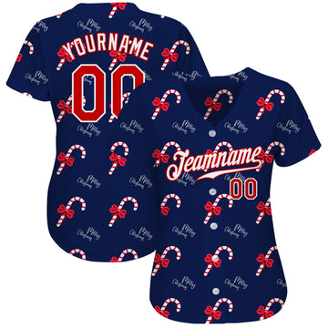 Custom Navy Red-White Christmas 3D Authentic Baseball Jersey