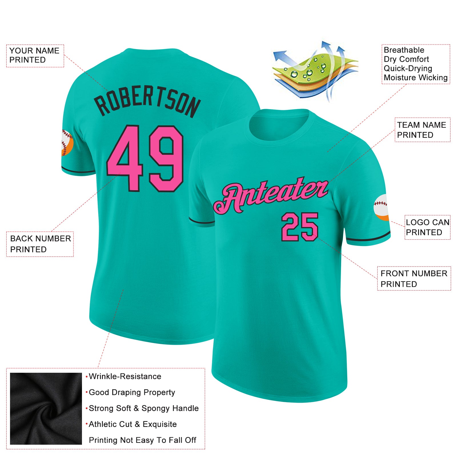 Custom Miami Dolphins Men's Aqua Any Name & Number Logo T-Shirt 