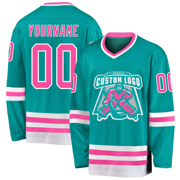 Custom Aqua Pink-White Hockey Jersey