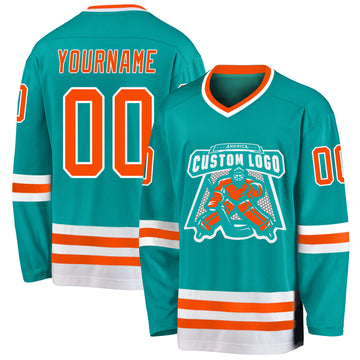 Custom Aqua Orange-White Hockey Jersey