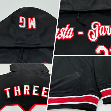 Custom Stitched Black Red Sports Pullover Sweatshirt Hoodie