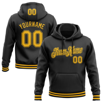 Custom Stitched Black Gold Sports Pullover Sweatshirt Hoodie