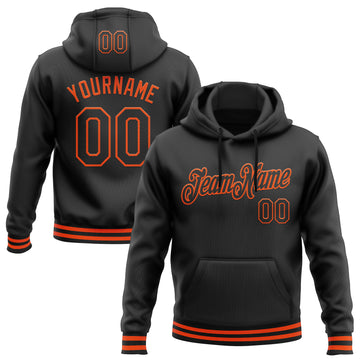 Custom Stitched Black Orange Sports Pullover Sweatshirt Hoodie