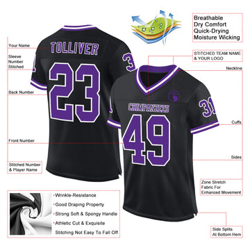 Custom Black Purple-White Mesh Authentic Throwback Football Jersey