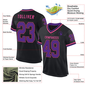 Custom Black Purple-Pink Mesh Authentic Throwback Football Jersey