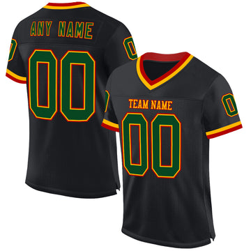 Custom Black Green Gold-Red Mesh Authentic Throwback Football Jersey