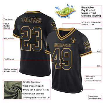 Custom Black Old Gold Mesh Authentic Throwback Football Jersey