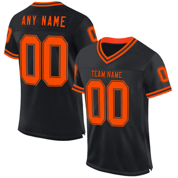 Custom Black Orange Mesh Authentic Throwback Football Jersey