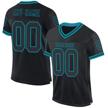 Custom Black Teal Mesh Authentic Throwback Football Jersey