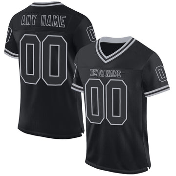 Custom Black Gray Mesh Authentic Throwback Football Jersey