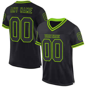 Custom Black Neon Green Mesh Authentic Throwback Football Jersey