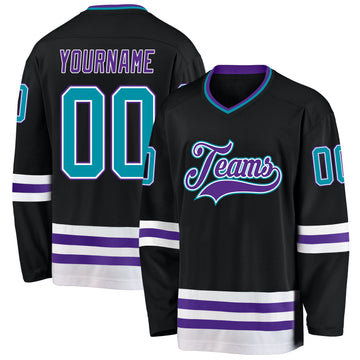 Custom Black Teal-Purple Hockey Jersey