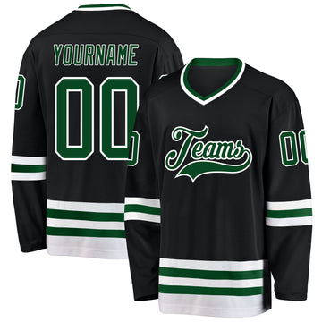 Custom Black Green-White Hockey Jersey