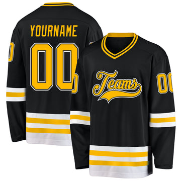 Custom Black Gold-White Hockey Jersey