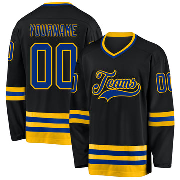 Custom Black Royal-Gold Hockey Jersey