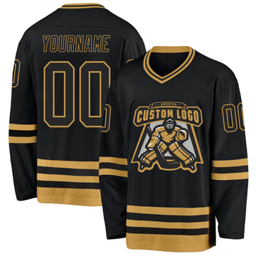 Custom Black Old Gold Hockey Jersey