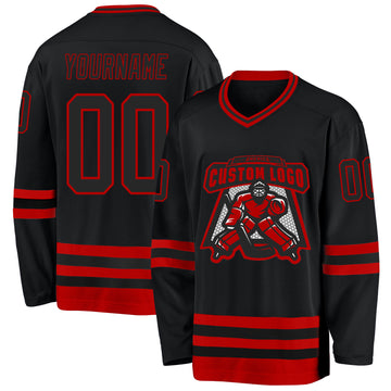 Custom Black Red Hockey Jersey