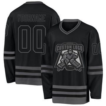 Custom Black Steel Gray Hockey Jersey