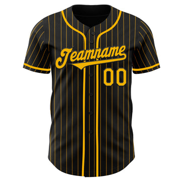 Custom Black Gold Pinstripe Gold Authentic Baseball Jersey