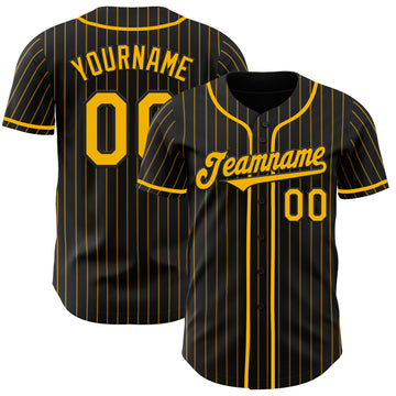 Custom Black Gold Pinstripe Gold Authentic Baseball Jersey