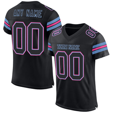 Custom Black Light Blue-Pink Mesh Authentic Football Jersey