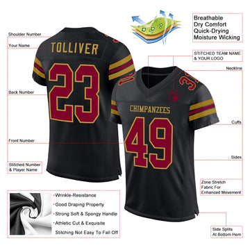 Custom Black Maroon-Old Gold Mesh Authentic Football Jersey