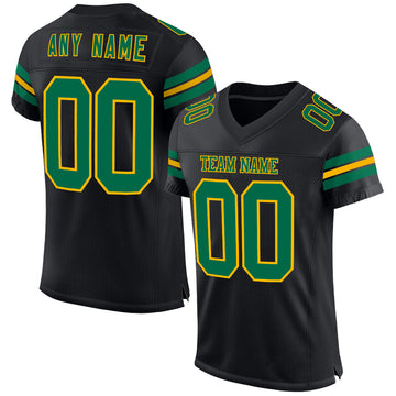 Custom Black Kelly Green-Gold Mesh Authentic Football Jersey