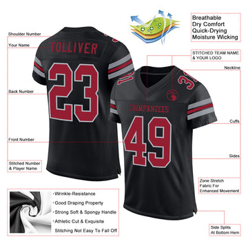 Custom Black Cardinal-Gray Mesh Authentic Football Jersey