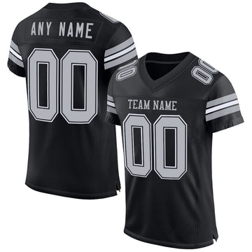 Custom Black Gray-White Mesh Authentic Football Jersey