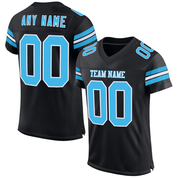 Custom Black Sky Blue-White Mesh Authentic Football Jersey