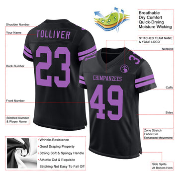 Custom Black Medium Purple Mesh Authentic Football Jersey