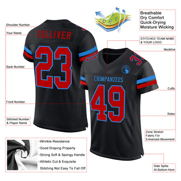 Custom Black Red-Powder Blue Mesh Authentic Football Jersey