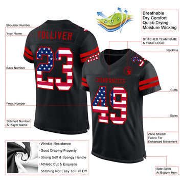 Custom Black USA Flag-Red Mesh Authentic Football Jersey