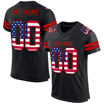 Custom Black USA Flag-Red Mesh Authentic Football Jersey