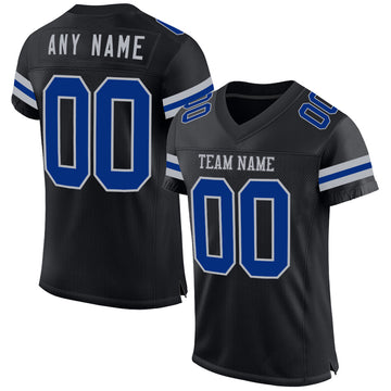 Custom Black Royal-Gray Mesh Authentic Football Jersey